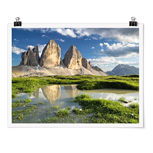 Bilderwelten Poster - Südtiroler Zinnen und Wasserspiegelung - Querformat 3:4 Matt 75 x 100cm von Bilderwelten
