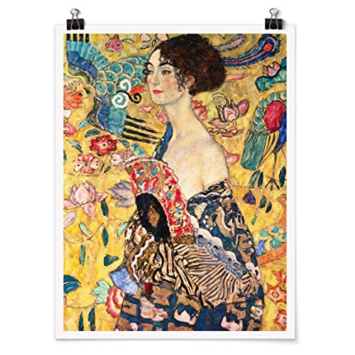 Bilderwelten Poster Wanddeko Kunstdruck Gustav Klimt - Dame mit Fächer Matt 60 x 45cm von Bilderwelten