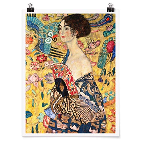 Bilderwelten Poster Wanddeko Kunstdruck Gustav Klimt - Dame mit Fächer Matt 80 x 60cm von Bilderwelten