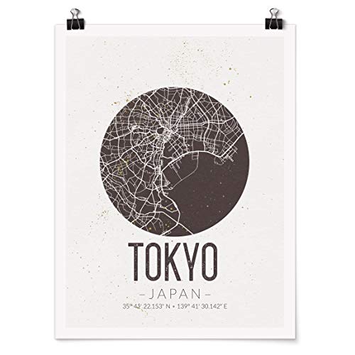 Bilderwelten Poster Wanddeko Kunstdruck Stadtplan Tokyo - Retro Glänzend 60 x 45cm von Bilderwelten