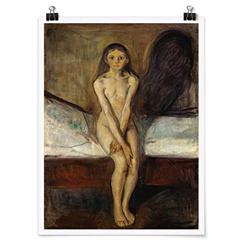 Bilderwelten Poster Wanddeko Kunstdruck mit Klammern Edvard Munch - Pubertät Matt 80 x 60cm von Bilderwelten