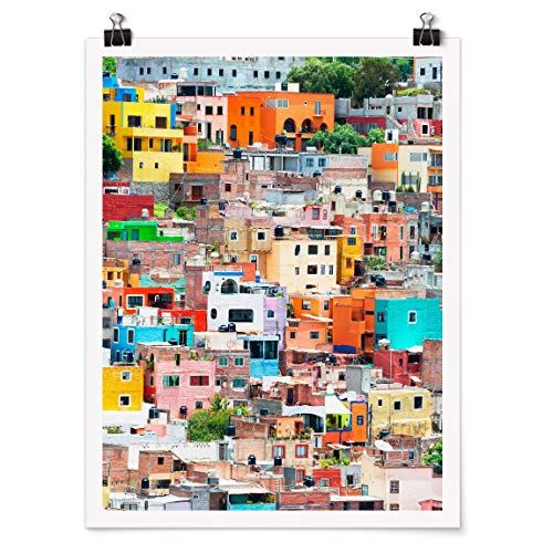 Bilderwelten Poster Wanddekoration Farbige Häuserfront Guanajuato Glänzend 80 x 60cm von Bilderwelten