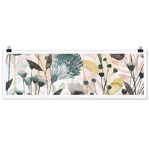 Bilderwelten Poster - Wildblumen im Sommer II - Panorama Querformat, Glänzend 50 x 150cm von Bilderwelten