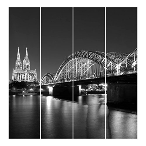 Bilderwelten Schiebegardinen Köln bei Nacht II - Deckenhalterung, 4X 250 x 60cm von Bilderwelten