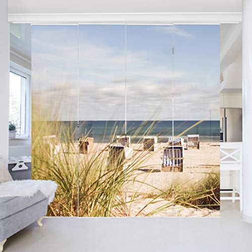 Bilderwelten Schiebegardinen Ostsee und Strandkörbe - Deckenhalterung, 4X 250 x 60cm von Bilderwelten