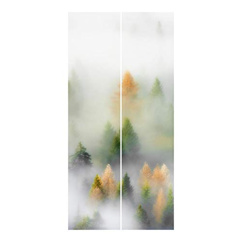 Bilderwelten Schiebegardinen Set - Nebelwald im Herbst, 2 Flächenvorhänge á 250 x 60cm von Bilderwelten