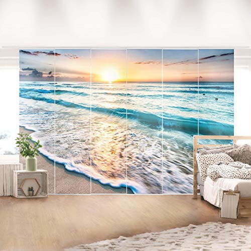 Bilderwelten Schiebegardinen Sonnenuntergang am Strand - Deckenhalterung 6X 250x60cm von Bilderwelten