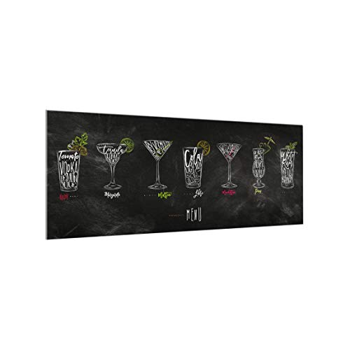 Bilderwelten Spritzschutz Glas - Cocktail Menu - Panorama Quer, HxB: 50cm x 125cm von Bilderwelten