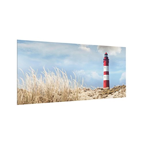 Bilderwelten Spritzschutz Glas - Leuchtturm in den Dünen - Quer 1:2, HxB: 40cm x 80cm von Bilderwelten