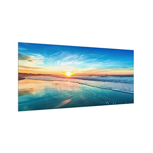 Bilderwelten Spritzschutz Glas Romantischer Sonnenuntergang am Meer - Quer 1:2, 59cm x 120cm von Bilderwelten