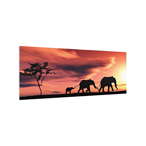 Bilderwelten Spritzschutz Glas - Savannah Elefant Family - Panorama Quer, HxB: 40cm x 100cm von Bilderwelten