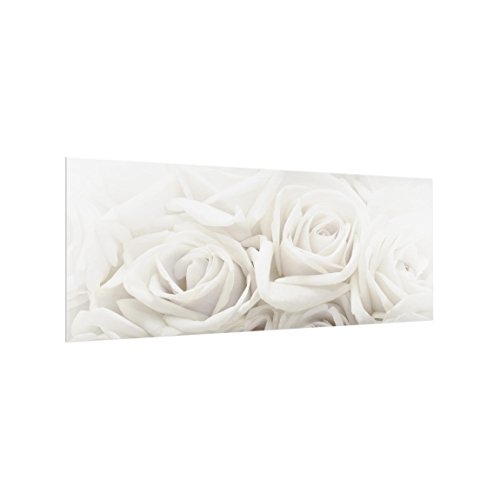 Bilderwelten Spritzschutz Glas - Weiße Rosen - Panorama Quer, HxB: 40cm x 100cm von Bilderwelten