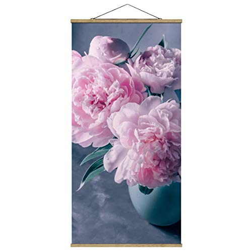Bilderwelten Stoffbild Kakemono Top Blumen - Vase Rosa Pfingstrosen Shabby 100x50cm Eiche von Bilderwelten