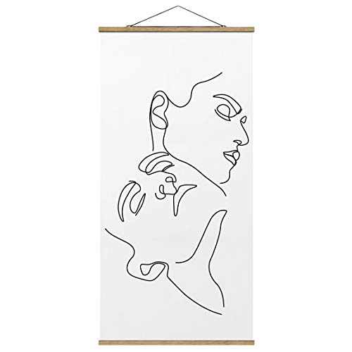 Bilderwelten Stoffbild Poster Line Art Frauen Gesichter Weiß Hochformat 2:1 100x50cm Eiche von Bilderwelten