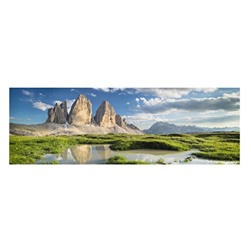 Bilderwelten Top Leinwandbild Natur Panorama 1:3 40 x 120cm Südtirol Zinnen Wasserspiegelung von Bilderwelten