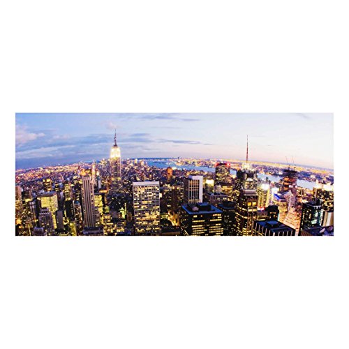 Bilderwelten Top Städte Glasbilder Wandbild Foto Kunstdruck 50 x 125cm New York Skyline Nacht von Bilderwelten