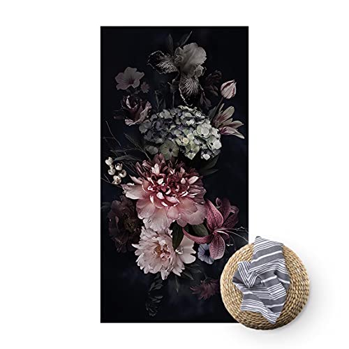 Bilderwelten Vinyl-Teppich - Blumen mit Nebel auf Schwarz, 160 × 80 cm, Vinyl von Bilderwelten