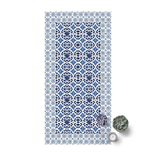 Bilderwelten Vinyl-Teppich - Marokkanische Fliesen Florale Blaupause mit Fliesenrahmen 80×40 cm Vinyl von Bilderwelten