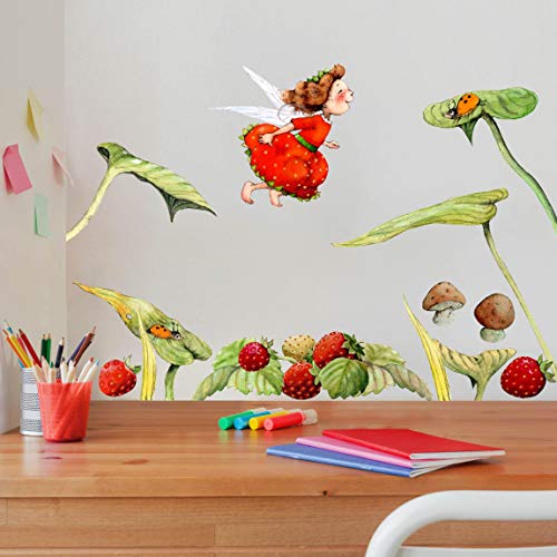 Wandtattoo - Erdbeerinchen Erdbeerfee - Blätter und Erdbeeren, Größe:30cm x 45cm von Bilderwelten