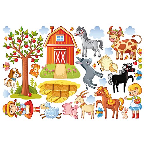 Bilderwelten Wandtattoo Kleines Bauernhof-Set Wandtattoo Wandsticker Kinderzimmer Illustration, Größe: 80cm x 120cm von Bilderwelten