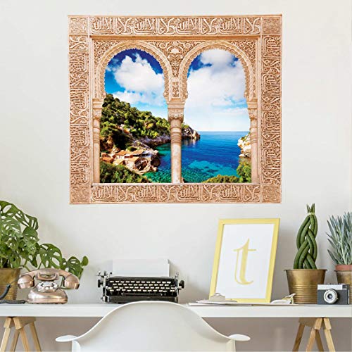 Bilderwelten Wandtattoo Strand Meer 80x80cm Verziertes Fenster Cala de Deia in Mallorca von Bilderwelten