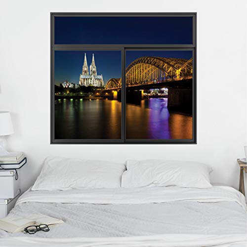 Bilderwelten Wandtattoo Top Deutschland, Größe:80 x 80cm Fenster Schwarz Köln bei Nacht von Bilderwelten