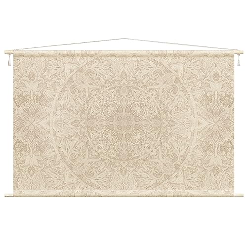 Bilderwelten Wandteppich Mandala Aquarell Muster Ornament beige Spirituell Holzstäbe Wandbehang XXL 95x145 cm Wandtuch Wandbild Tapisserie von Bilderwelten