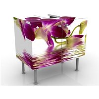 Waschbeckenunterschrank - Pink Orchid Waters - Blumen Badschrank Weiß Größe: 55cm x 60cm von MICASIA