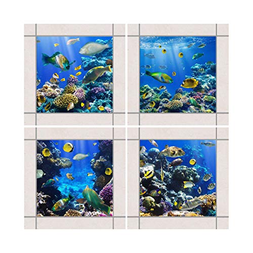 Fliesenaufkleber Fliesenbild Fliesen-Deko Underwater Set Set 12teilig 15x15cm von Bilderwelten