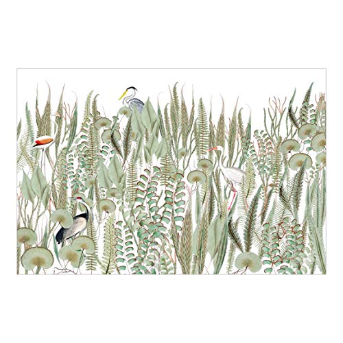 Fototapete - Flamingo und Storch mit Pflanzen, Vlies Premium, Größe HxB: 320x480 cm von Bilderwelten