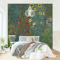 Fototapete - Gustav Klimt - Garten Sonnenblumen - Fototapete Quadrat Größe HxB: 240cm x 240cm von MICASIA