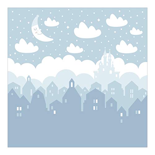 Fototapete Kinder 192 x 192cm Vlies Smart Sternenhimmel mit Häusern Mond blau von Bilderwelten
