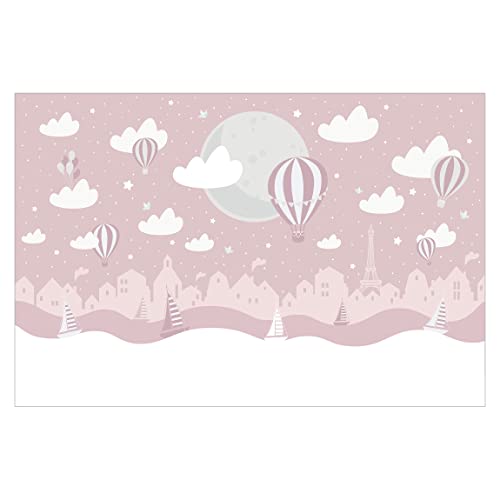 Fototapete - Paris mit Sternen und Heißluftballon in Rosa, Material: Vlies Premium, Größe HxB: 320x480 cm von Bilderwelten