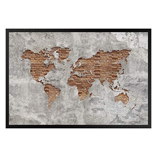 Fußmatte - Shabby Beton Backstein Weltkarte, Größe HxB: 60cm x 85cm von Bilderwelten