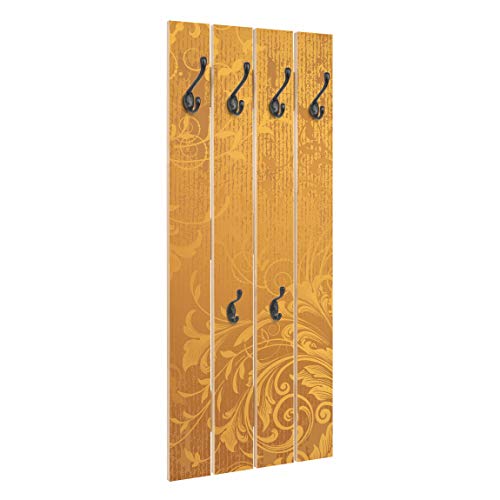 Holz Wandgarderobe Goldene Flora Garderobenpaneel + Haken schwarz, 100x40 cm von Bilderwelten