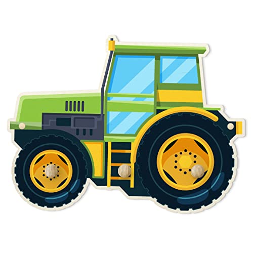 Kindergarderobe Holz - Grüner Traktor, Größe HxB: 30x40 cm von Bilderwelten