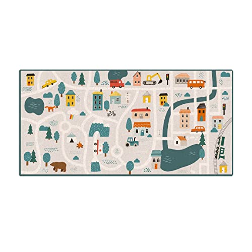 Kork-Teppich - Spielteppich Kleinstadt - Von der Stadt in die Natur - Querformat 1:2, 160cm x 80cm, Material: Kork von Bilderwelten