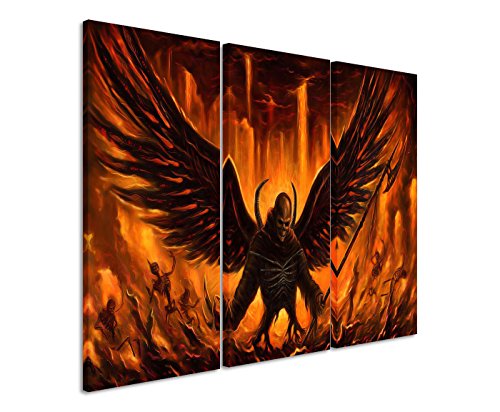 Leinwandbild 3 teilig Satan_Wings_3x90x40cm (Gesamt 120x90cm) _Ausführung schöner Kunstdruck auf echter Leinwand als Wandbild auf Keilrahmen von Bilderwelten