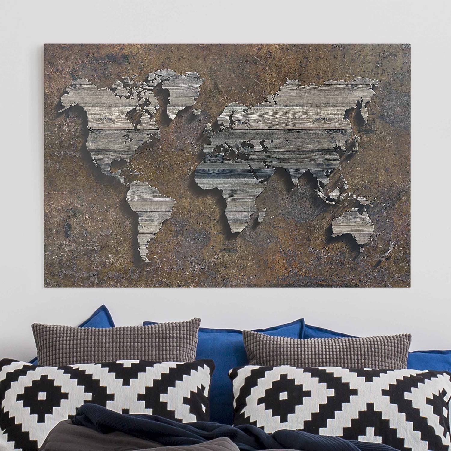 Leinwandbild Holz Rost Weltkarte I von Bilderwelten