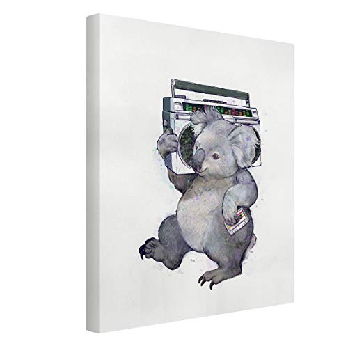 Leinwandbild Illustration Koala, Radio Malerei Wand Bild auf Leinwand 120x90 cm von Bilderwelten