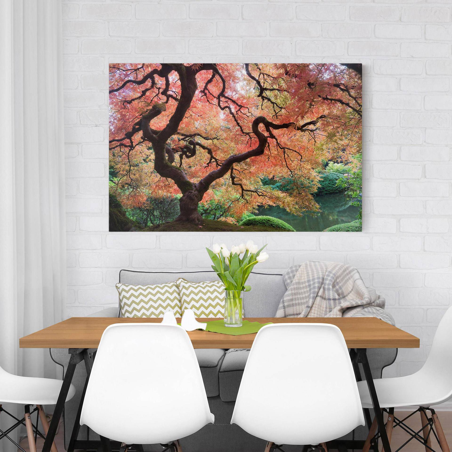 home24 Leinwandbild Japanischer Garten II Kunststoffart: Polyethylen Material: Kunststoff Motiv: Bäume, Pflanzen & Natur Muster: mit Motiv Rot 90cm von home24