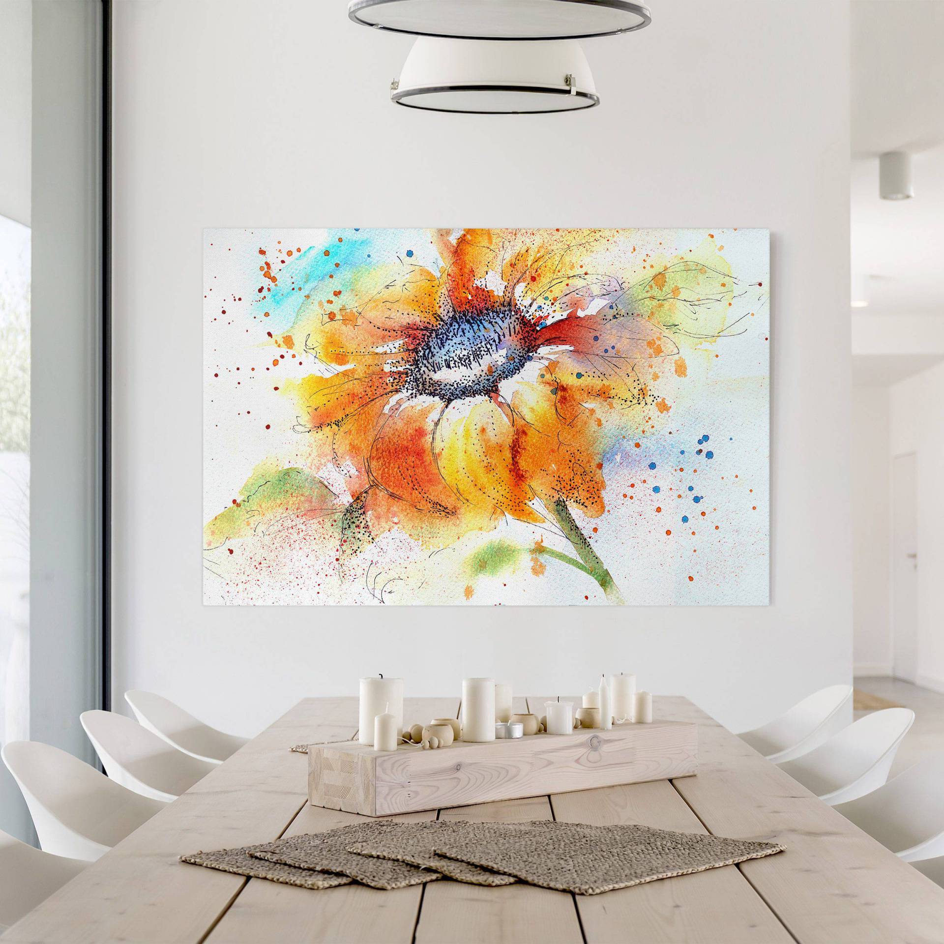 home24 Leinwandbild Painted Sunflower II Kunststoffart: Polyethylen Material: Kunststoff Motiv: Blumen Muster: mit Motiv Orange 120cm von home24