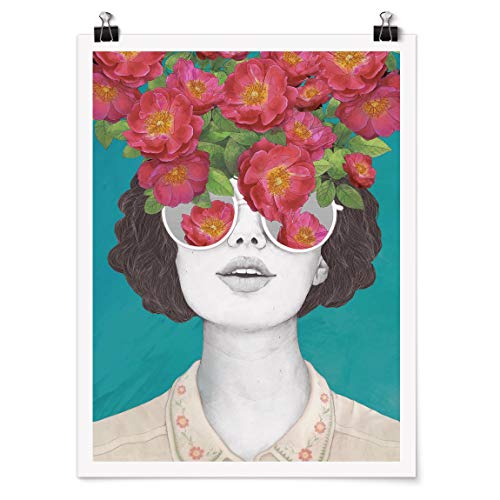 Poster - Illustration Portrait Frau Collage mit Blumen Brille, Matt 40 x 30cm Poster - Illustration Portrait Frau Collage mit Blumen Brille, Matt 40 x 30cm von Bilderwelten