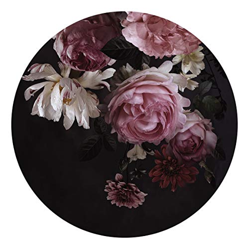 Bilderwelten Runde Tapete selbstklebend Rosa Blumen auf Schwarz Vintage 122x122cm von Bilderwelten