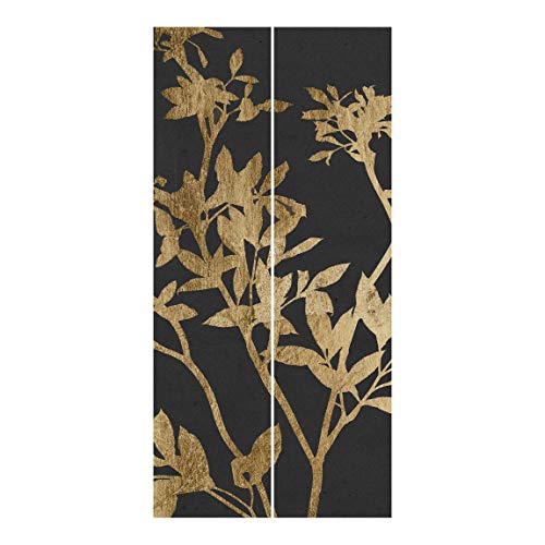 Schiebegardinen Set Goldene Blätter auf Mokka II 2 Flächenvorhänge je 250x60cm von Bilderwelten