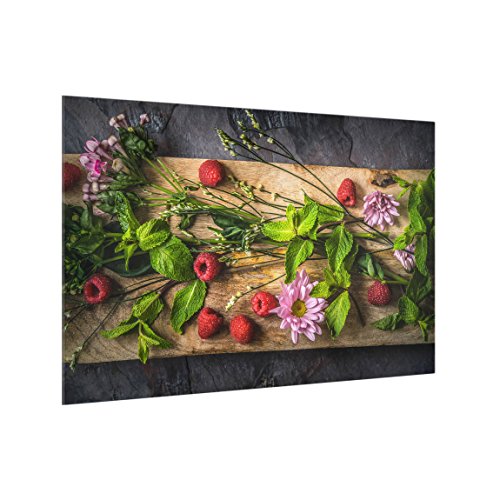 Spritzschutz Glas - Blumen Himbeeren Minze - Quer 2:3, HxB: 40cm x 60cm von Bilderwelten