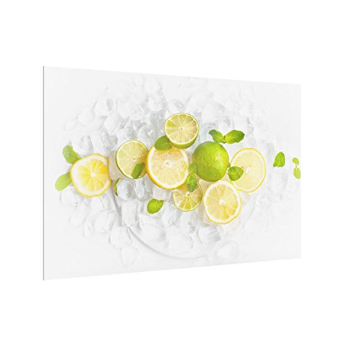Spritzschutz Glas - Zitrusfrüchte auf Eiswürfel 40 x 60 cm Küchenwand Scheibe von Bilderwelten