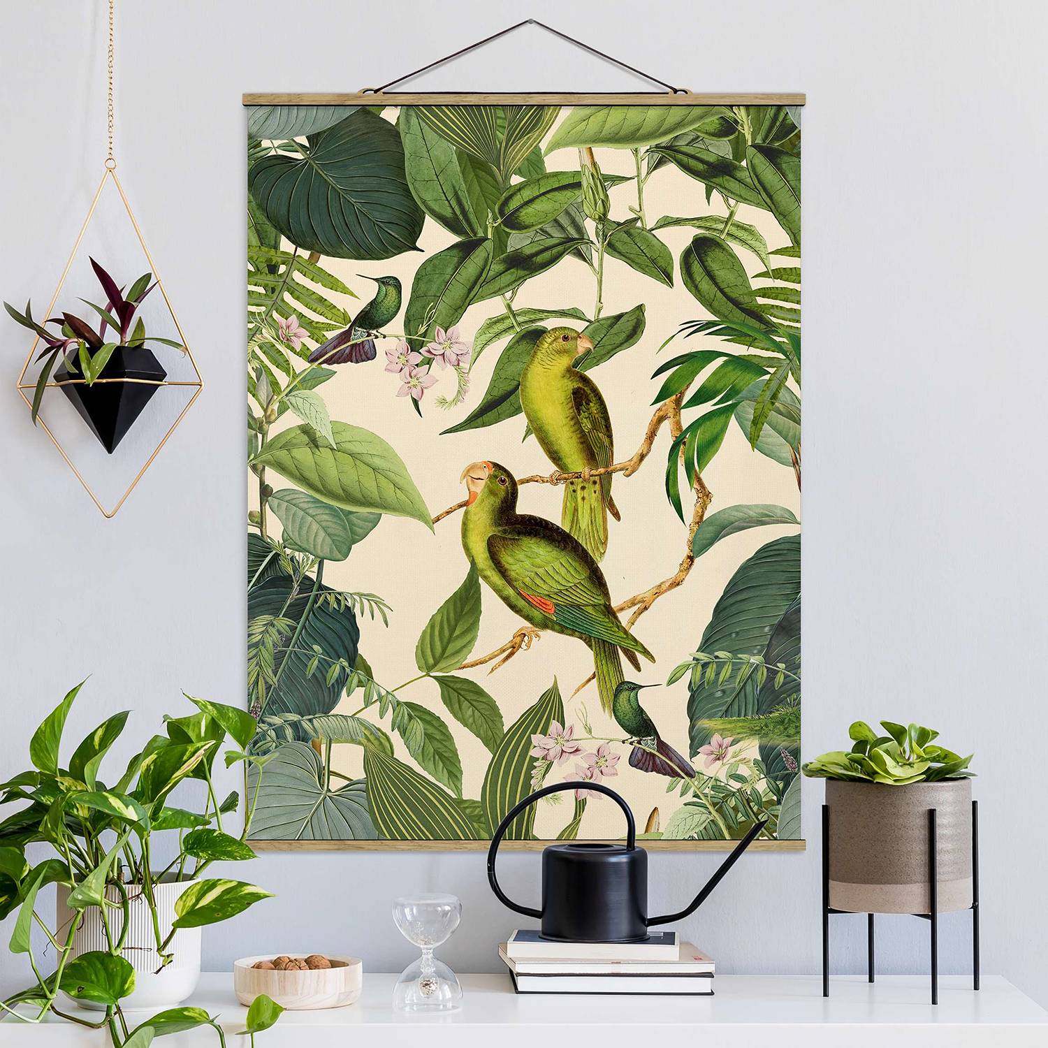Stoffbild Collage Papageien im Dschungel von Bilderwelten