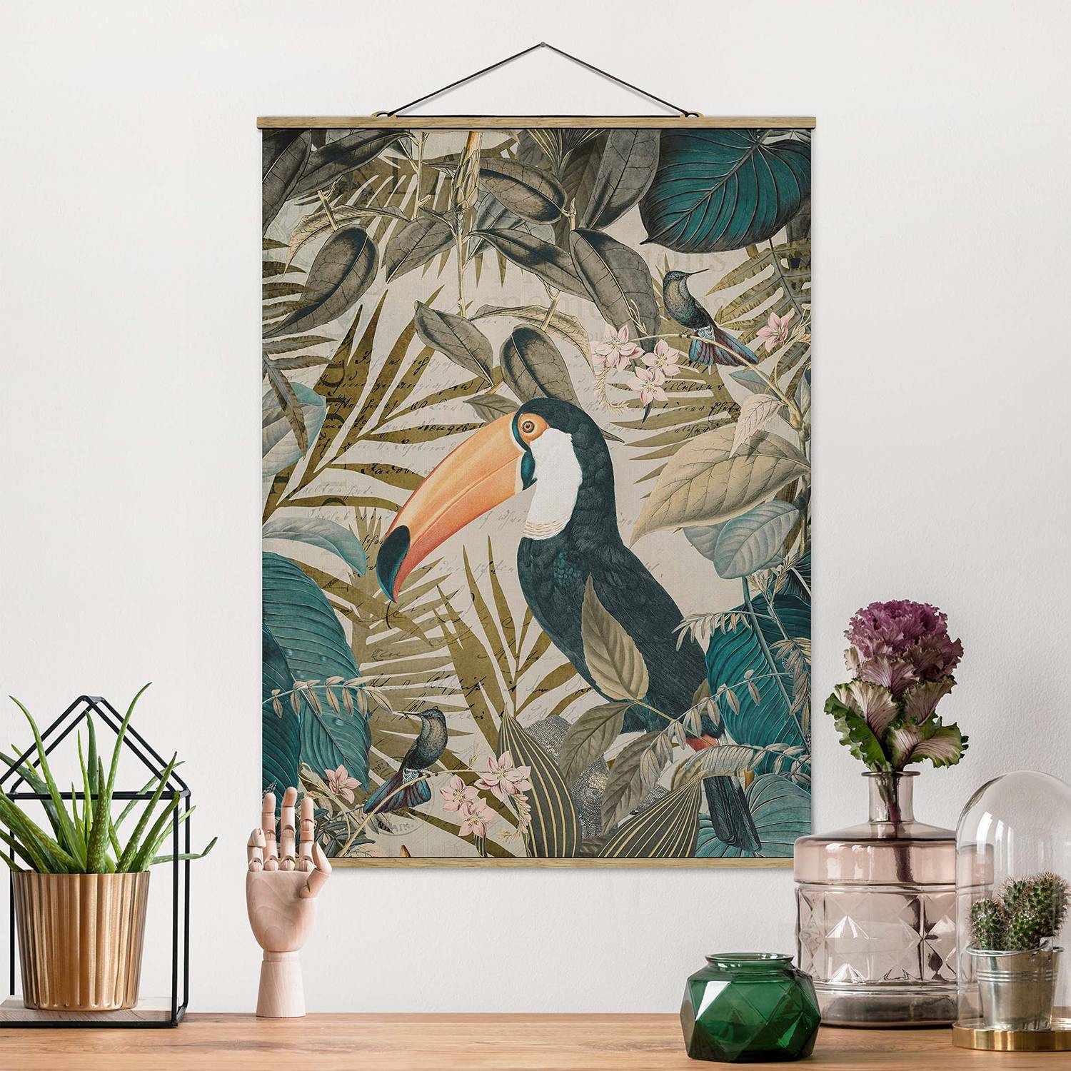 Stoffbild Collage Tukan im Dschungel von Bilderwelten