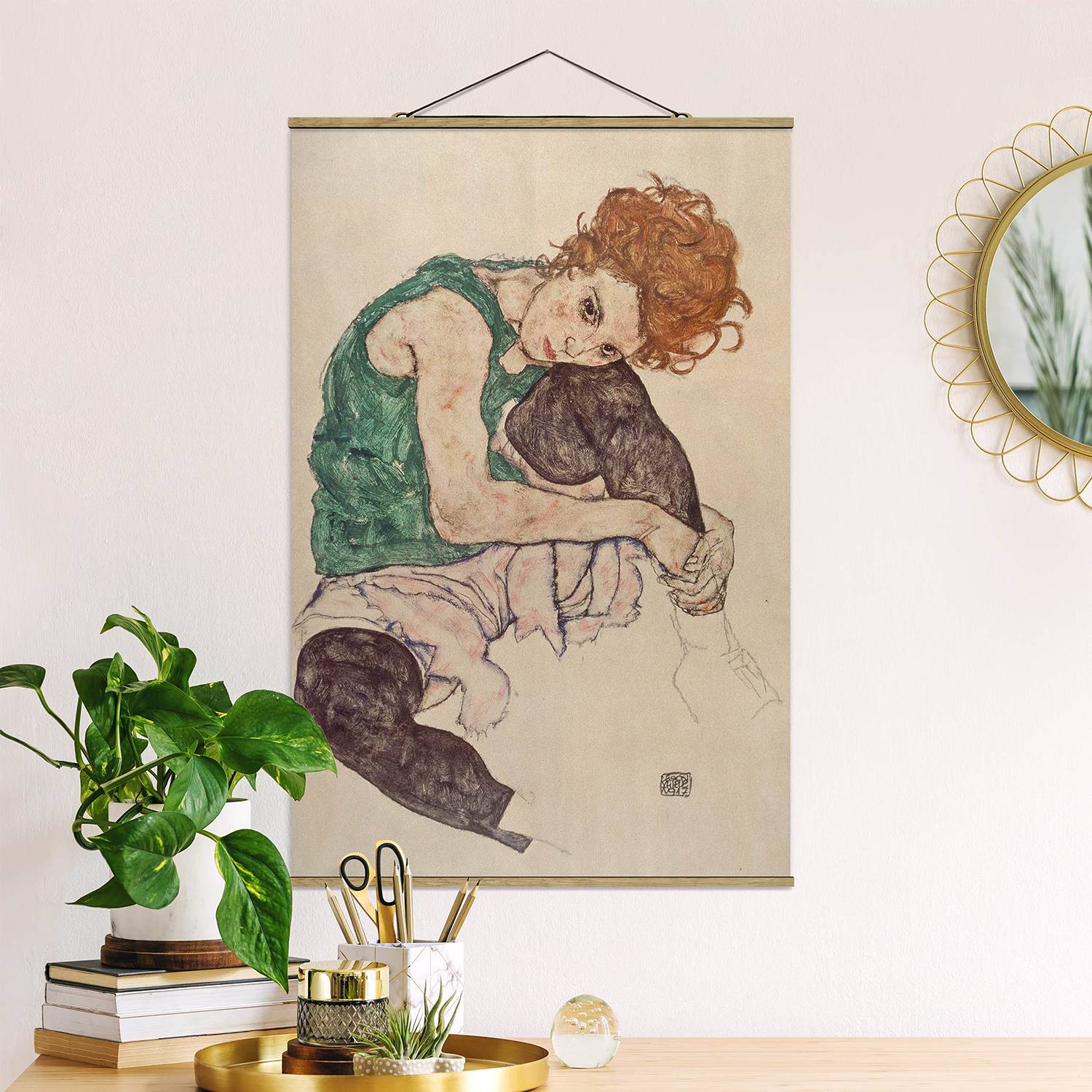 Stoffbild Egon Schiele Sitzende Frau von Bilderwelten